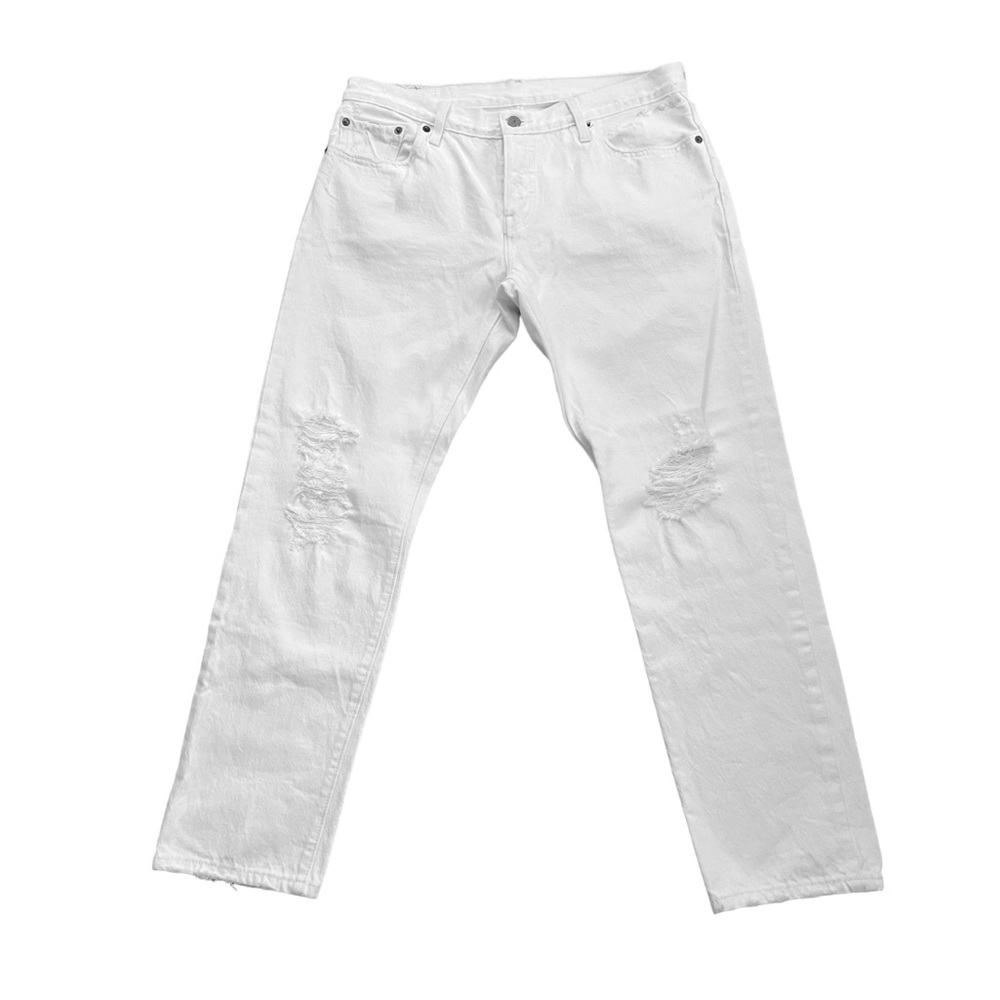 Levi’s 501 CT Customized + Tapered Straight Leg Distressed White Jeans 28 X 34